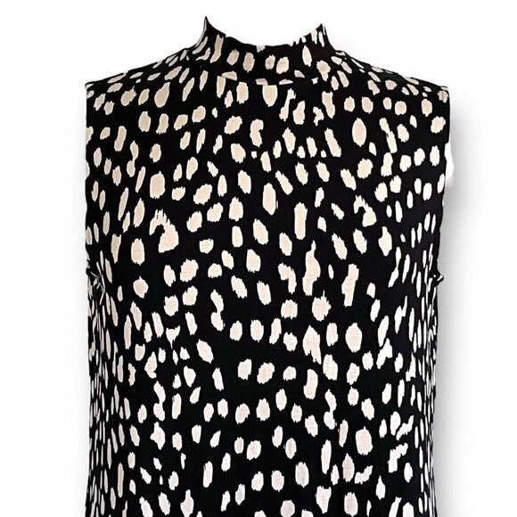 Chicos Womens Mock Neck Tank Sz 1 8 10 Black Tan Animal Print Top Stretch Blouse - Picture 3 of 6